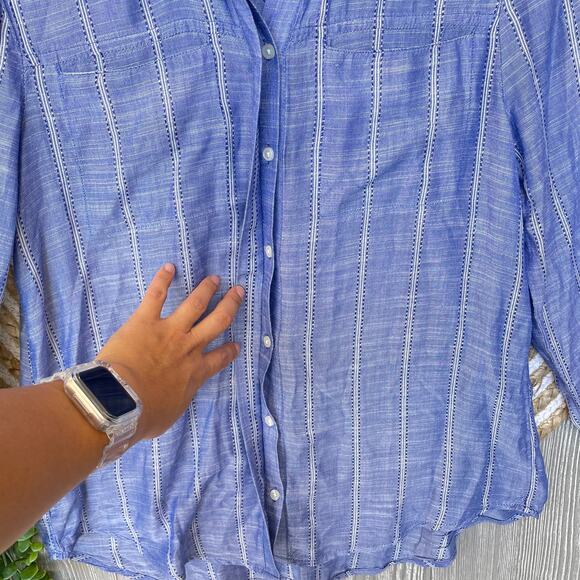 Lucky Brand Women's Button Down Shirt Stretch Striped Button Fly Blue Size M - Picture 5 of 10